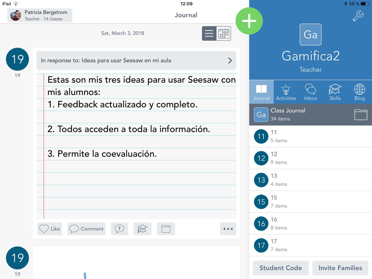 PBergstroem's tweet photo. Algunas ideas compartidas por los integrantes del taller sobre @Seesaw en la jornada de #Gamifica2 (mientras exploraban la función de actividades con plantillas editables) https://t.co/KCpbEO1UmU