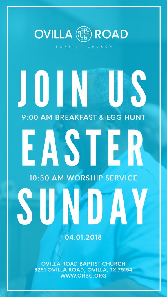 OvillaRoad's tweet photo. Are you wanting to invite someone to our Easter service?? Save one of these Easter Sunday inviter images, message a friend, and invite them to come and be your guest on Easter Sunday! #ORBCEaster2018 https://t.co/a9gHU4uUkT