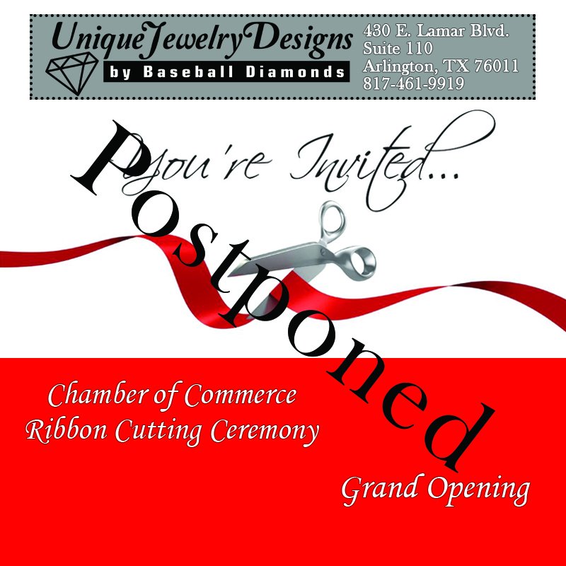 BaseballDmds's tweet photo. Hi, all! We're postponing the Chamber Ribbon Cutting and Grand Opening. We want our store to be at its absolute best for you because you deserve the best. We'll send out information with new dates soon. In the meantime, you can still come by to shop and get your jewelry repaired. https://t.co/pwi4FcVuUP