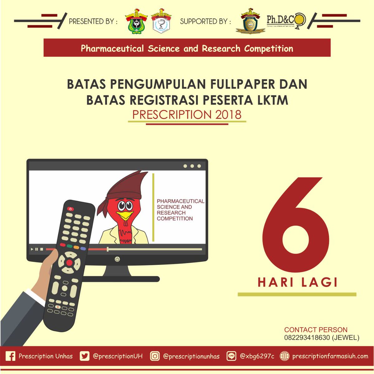 Assalamualaikum wr. wb.
Hi Sahabat Prescription

Waktu pengumpulan full paper bagi peserta LKTM yang telah dinyatakan lulus seleksi Abstrak sisa 6!Hari.
Pengumpulan full paper akan ditutup pada 12 Maret 2018 pukul 12.59 WIB

Learning never exhaust the mind-Leonardo Da Vinci