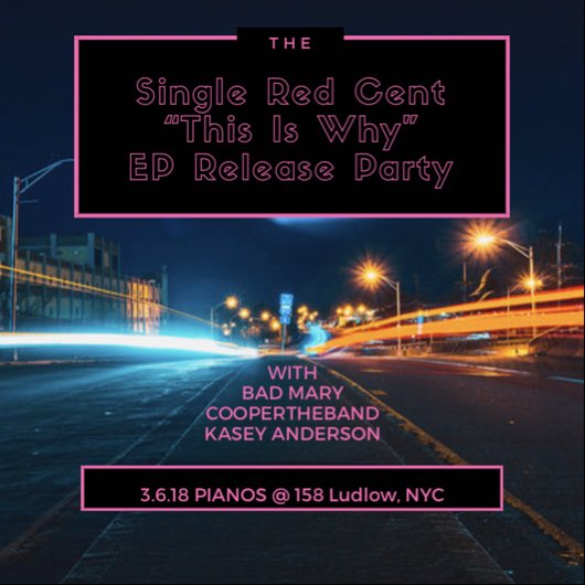 SingleRedCent's tweet image. Tomorrow night! We’re at @PianosNYC with @BadMaryBand @coopertheband  #KaseyAnderson #BadMaryBand #garagepunk #nycpunk