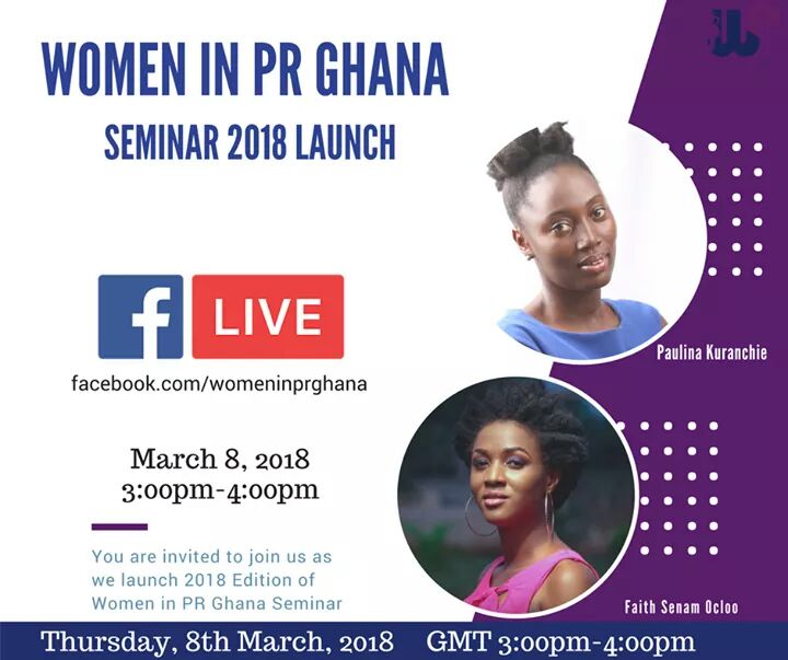 faithsenam's tweet image. On March 8, myself and @MaameAmponsa will officially launch the 2nd Edition of @womeninprghana Seminar on #FacebookLive while we talk PR and Women on #IWD2018.  
#JoinTheConvo
#PRWomen #PressForProgress