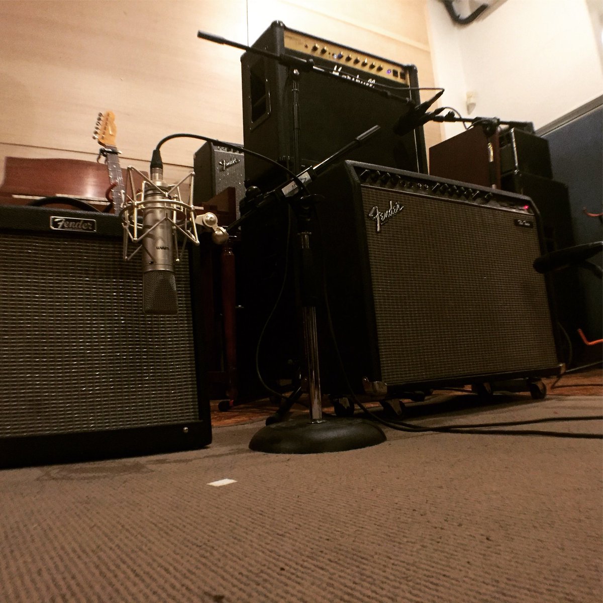 SouthRiverSound's tweet photo. Recording guitars for some new @sigrunstella1 songs. #fenderamps #marshallamps #shuremicrophones #senheisser #recordingstudio https://t.co/9Dppwx4Fb2