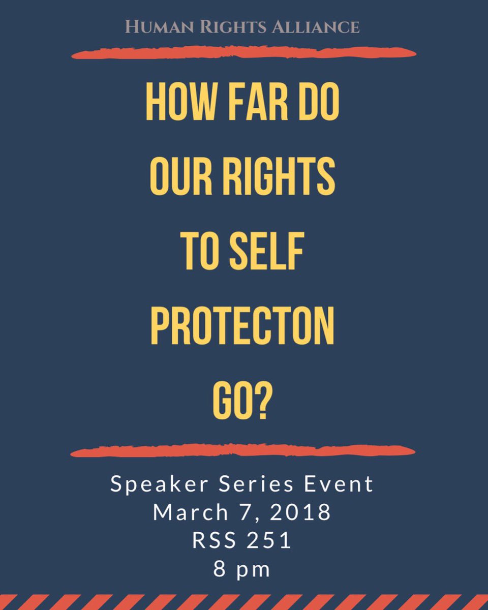 HRA_CofC's tweet photo. Hi everyone! Our next Speaker Series Event will be Wednesday, March 7. The speakers are TBA but this topic is one you don’t want to miss. See you there! .
.
.
#CofC #SelfProtection #TheCollege #SpeakerSeries #HRA https://t.co/1QDw1wwH8o