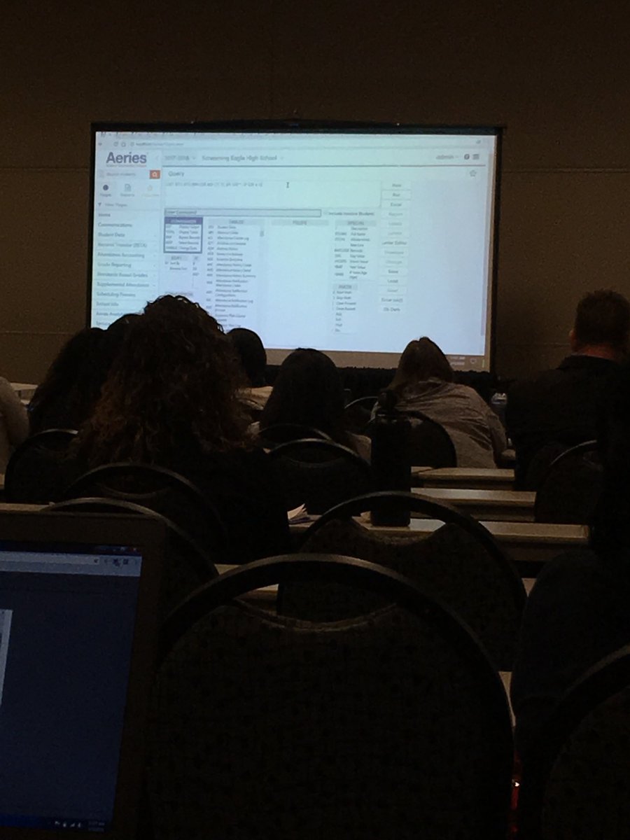 Aeries Con 2018: Query! Learning how to efficiently use Aeries Query to find the most data in a quick and easy way with @mrbeason93274. #AeriesSIS #writeitdown #tcsdshare #tcsdshare