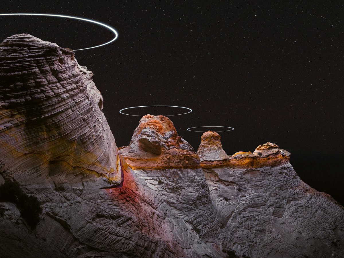 thisiscolossal's tweet photo. Long Exposure Photos Capture the Light Paths of Drones Above Mountainous Landscapes https://t.co/9Tiq5mWXNz https://t.co/MrZj9JLgd4