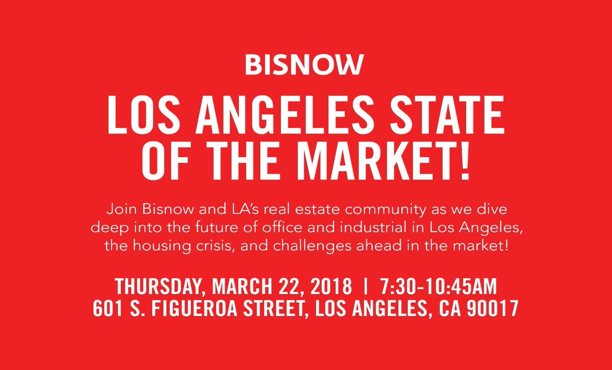 Our #MemberMonday highlight this week is @BisnowLA! 👨‍💼👩‍💼 They will bring  real estate professionals together to discuss the state and direction of the real estate market at its annual Los Angeles State of the Market event on March 28! Register here: tinyurl.com/BisnowLA