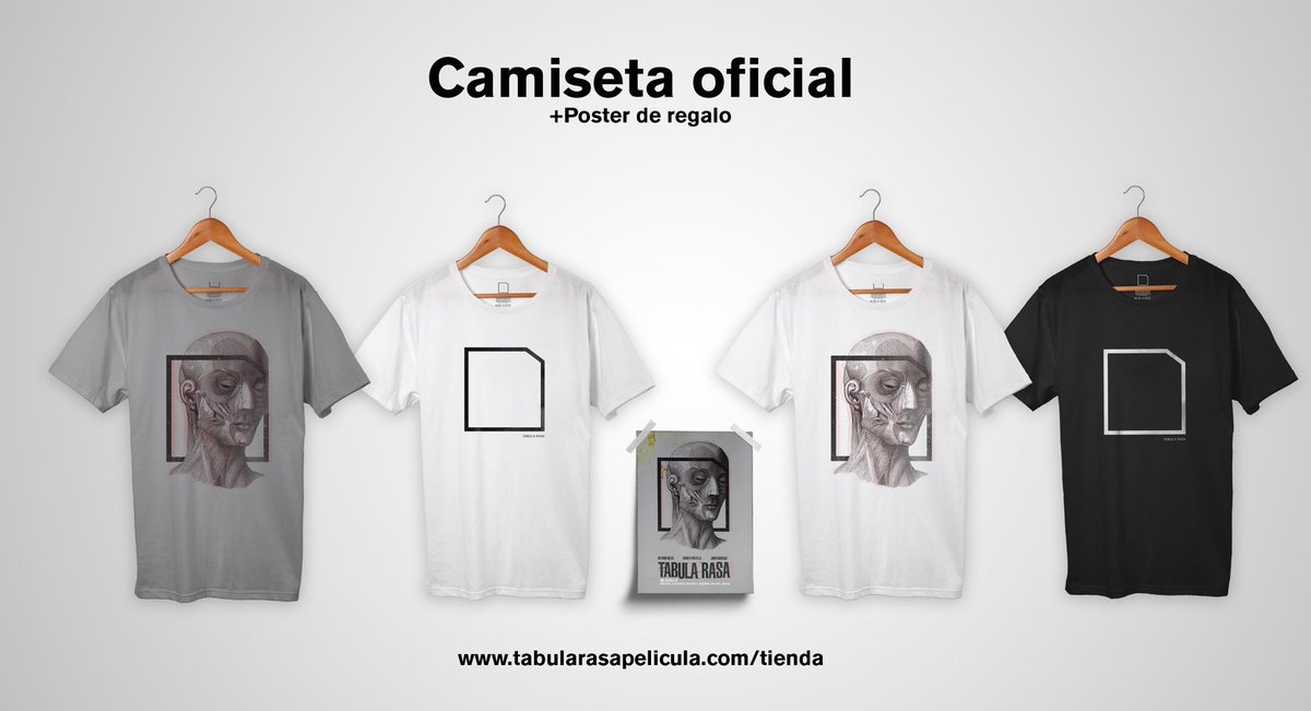 ¡Ya están aquí las camisetas oficiales! Podéis entrar en nuestra tienda (tabularasapelicula.com/tienda/) y echarles un vistazo, todas con un poster de la película de regalo. Los beneficios irán destinados a la producción y posproducción de Tabula Rasa. ¡No te quedes sin ella!