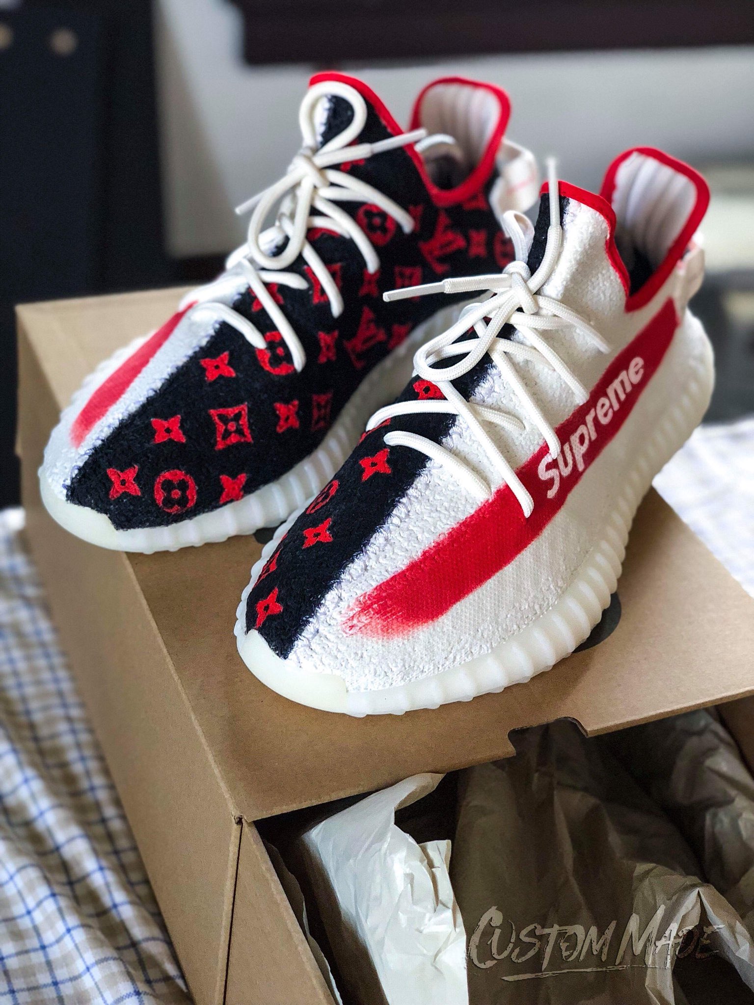 Custom Supreme Yeezy Boost (Red And White)