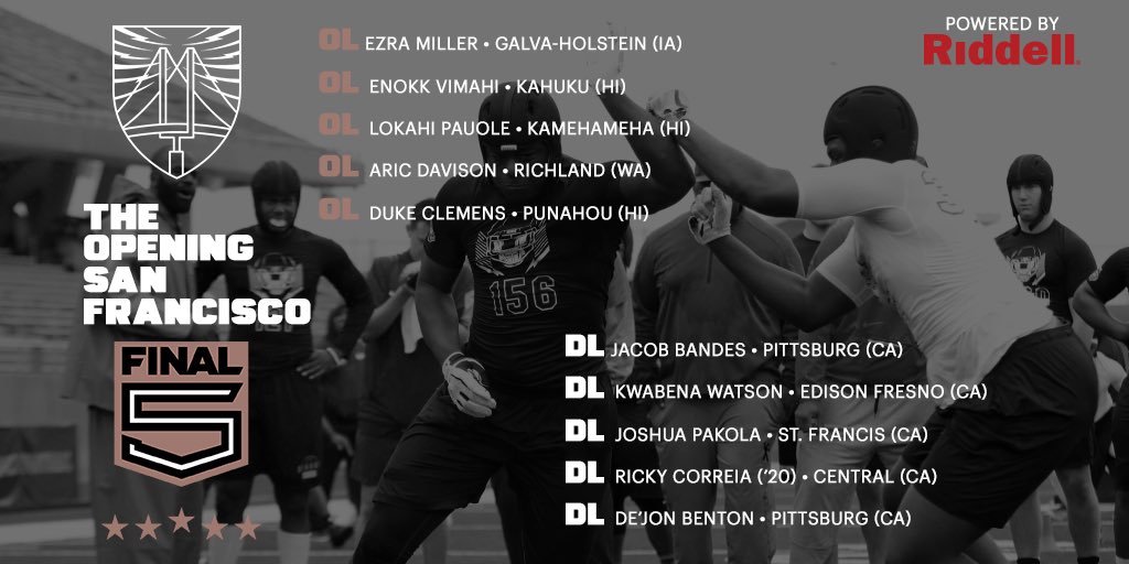 Final5Linemen's tweet photo. #TheOpening San Francisco | FINAL 5
Powered by @RiddellSports https://t.co/IXbESQuwfn