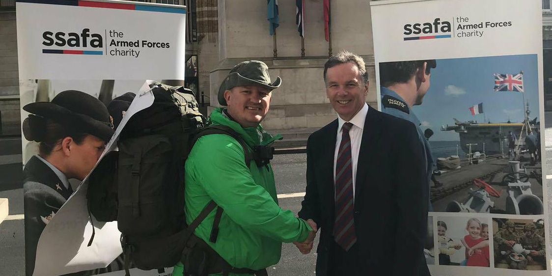 Army veteran Dave Mills has set off on his two-year-long trek around the globe, all to raise money for SSAFA - our CEO Sir Andrew Gregory and staff cheered him off from the Cenotaph today. You can support Dave's fundraiser here: buff.ly/2oQgOMv