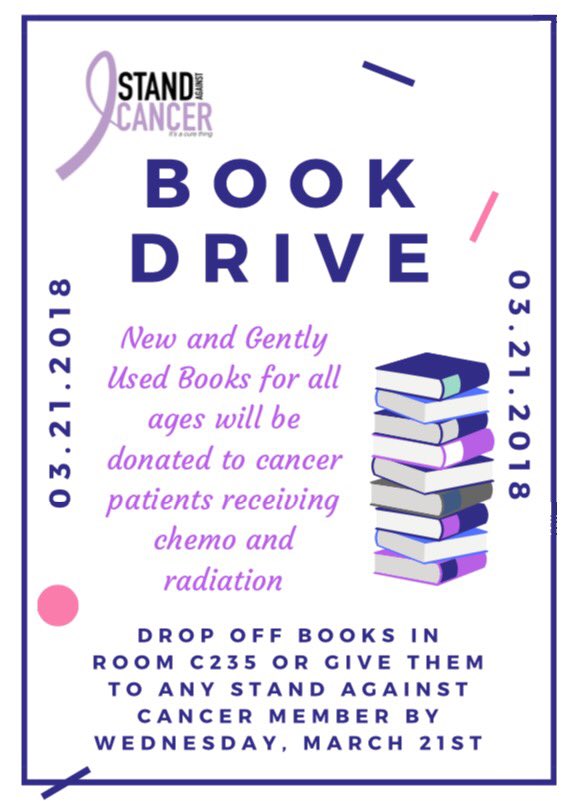 SAgainstCancer's tweet photo. Stand Against Cancer is collecting books for cancer patients📚 Donate your new or gently used books! https://t.co/YkVk05qdyW