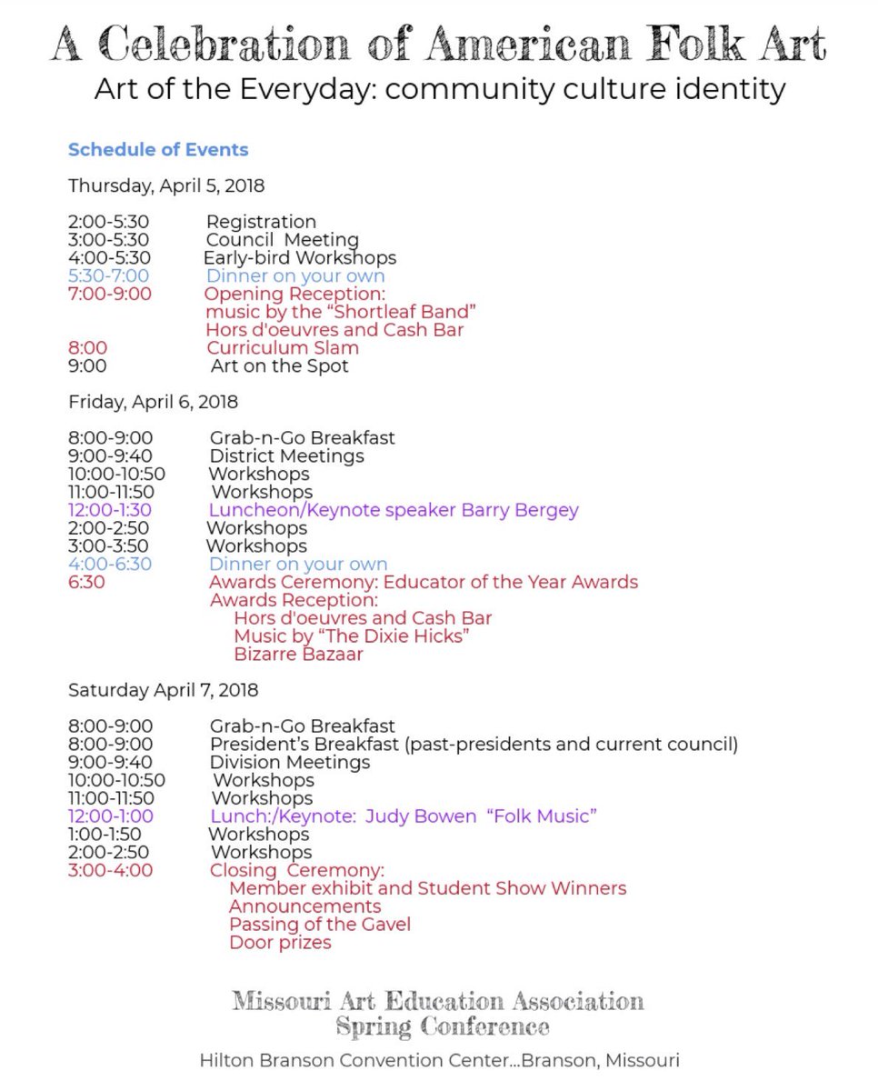 MAEAarteducator's tweet photo. All the fun starts Thursday! Join us for the best local, art specific professional development with workshops, a curriculum slam, art on the spot, student art show, member exhibit, awards, and a chance to connect with fellow art educators! #MOArtEd #MAEABranson https://t.co/AuuiPxCKpX