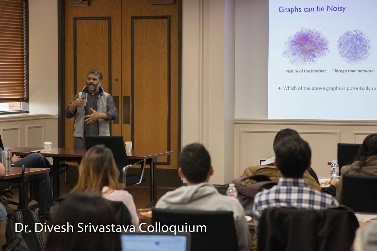 Inspiring talk 'Repairing Noisy Graphs' by Dr. Divesh Srivastava(@ATTResearch ) at UTA CSE Colloquium. @dbxlab_uta, @cseuta , @utarlington 

#Graphs #ReparingNoisyGraphs #Networks #PhylogeneticTree #CrowdSourcing #HybridMethod #UTACSEColloquium