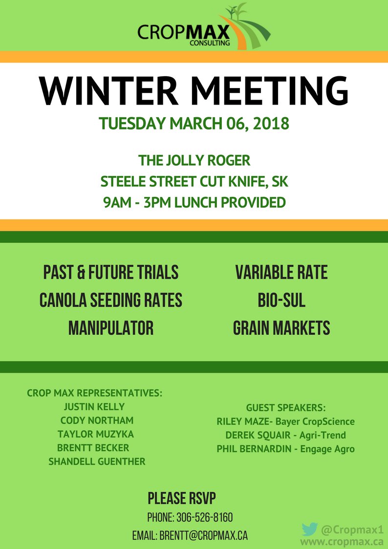 One more sleep until our Winter Meeting! We have had a great response and are almost at capacity. Please call Brentt at 306-526-8160 if you were hoping to attend! Looking forward to the presentations and networking with producers and industry professionals #westcdnag
