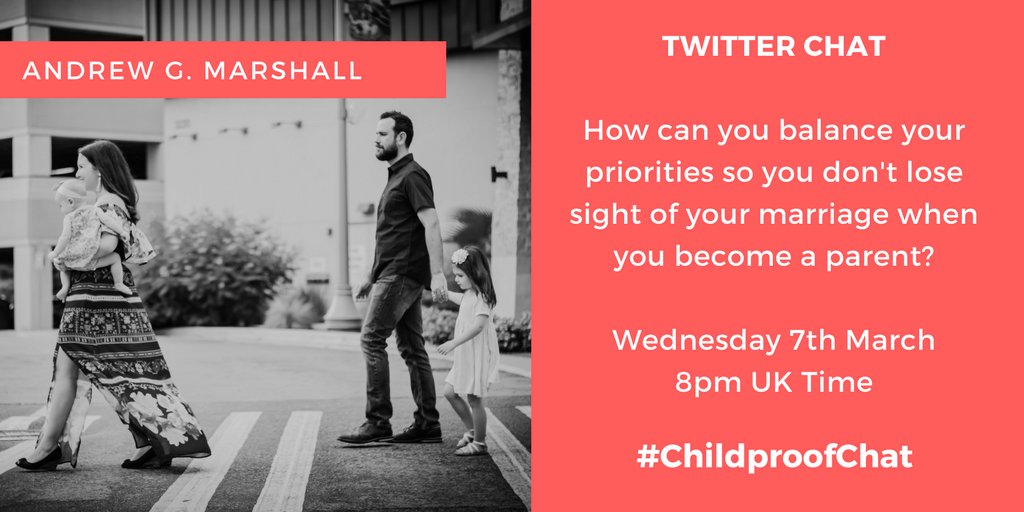 andrewgmarshall's tweet photo. TWITTER CHAT: #ChildproofChat

Join me @AndrewGMarshall to discuss: How can you balance your priorities so you don't lose sight of your #relationship when you become a #parent?

Wednesday 7th March 
8pm UK Time

#RelationshipAdvice #RelationshipTips #ModernMarriage #TwitterChat https://t.co/jb8IfFiuOd