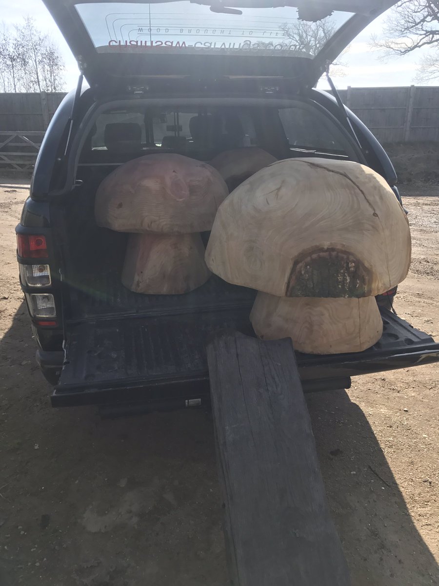 chainsaw_carvin's tweet photo. Not mushroom in the back of the pickup last week. Delivery of mushrooms to bewilderwood treehouse park in Norfolk #mushroom #chainsawcarving #bewilderwood #FordRanger #norfolk https://t.co/JcYMNU0meQ