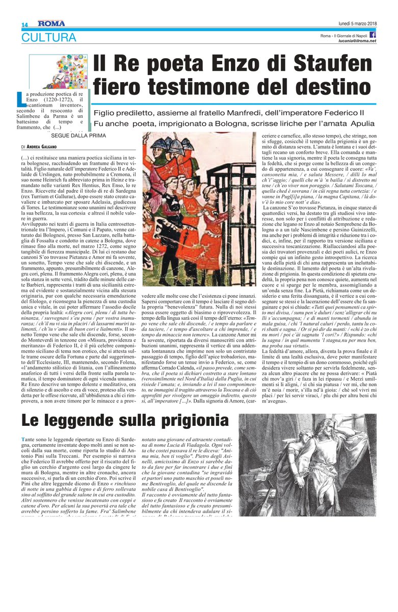 POLOPSICODINAM's tweet photo. Articolo di #AndreaGalgano sulla poesia di #reEnzo oggi su @RomaLucania
@Twiperbole https://t.co/ysGuVPnPy9