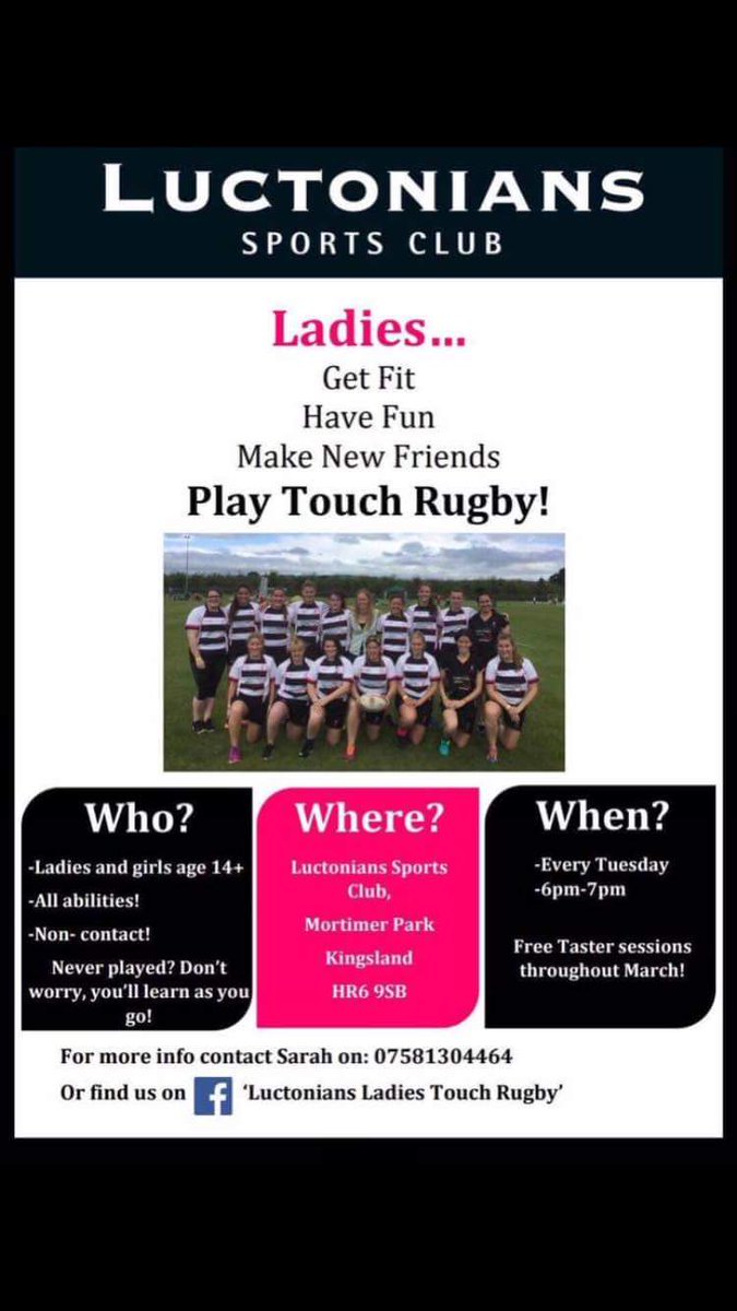 LucsLadies's tweet photo. The first of our free taster sessions start tomorrow, 6.00 - 7.30 @ Luctonians Mortimer Park, come and give it a try! https://t.co/S3SKMbWPMC