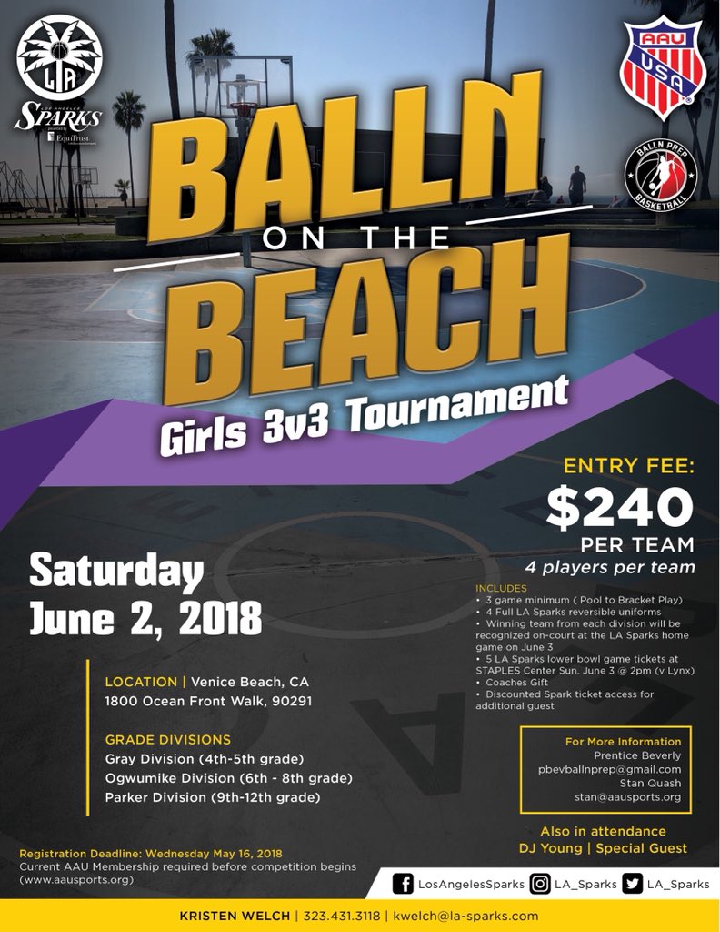 BallNPrepGirls's tweet photo. Looking forward to BallN on the Beach Girls 3 on 3 with @LA_Sparks @AAU_Basketball Sign up today! #PlayerEvals #GrowTheGame https://t.co/xhllab420F