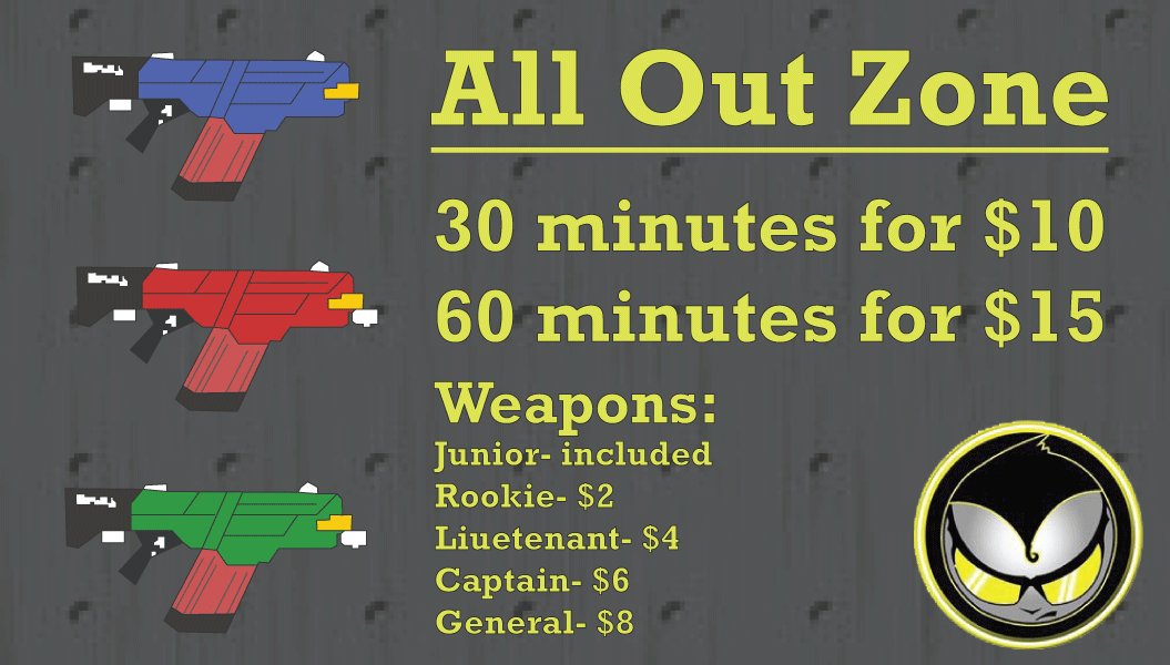 AllOutZone's tweet photo. Come join us at All Out Zone!! The premier place for family fun entertainment in New Mexico to play Nerf Dart Tag games, Soft Tip Archery, and Virtual Reality Arcade. #familyfun #alloutzone #nerfgunfun #abq #riorancho #nm #vrjunkies #vrjunkiesnm #virtualrealitynm #nerfdartarena https://t.co/PyCsLGWTF4