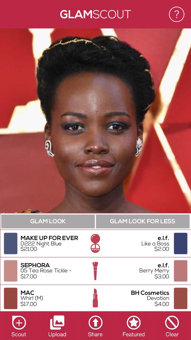 GlamScout's tweet photo. Love Lupita's bold #Oscars look? #Getthelook or #Getthelookforless w/ #GlamScout! #LupitaNyongo #redcarpet #blue #eyeshadow #AugmentedReality #AcademyAwards #FaceCake #visualsearch #makeup #redcarpetstyle #beauty #celebrity #beautyinspo #AR #tech #mobileapp https://t.co/kZ06FFONtI