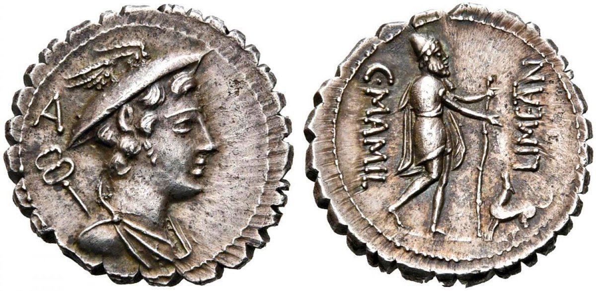 Gareth Harney on Twitter: "A special new coin for my collection. A beautiful Republican denarius serratus minted in 82 BC by Gaius Mamilius Limetanus, with an extraordinary depiction of one of the