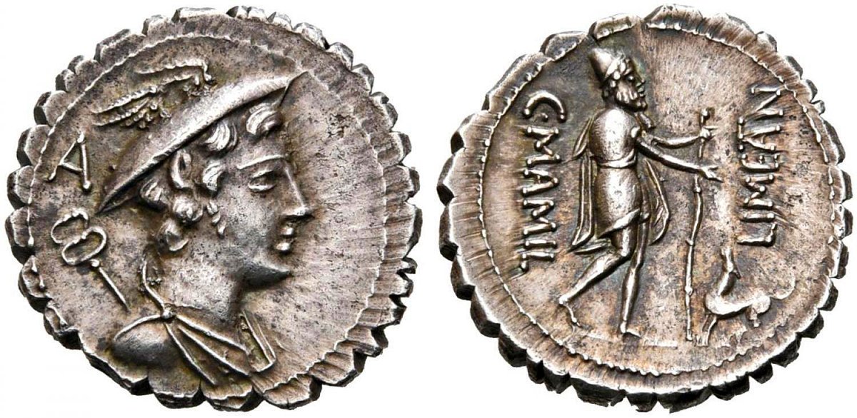 Gareth Harney on Twitter: "A special new coin for my collection. A  beautiful Republican denarius serratus minted in 82 BC by Gaius Mamilius  Limetanus, with an extraordinary depiction of one of the