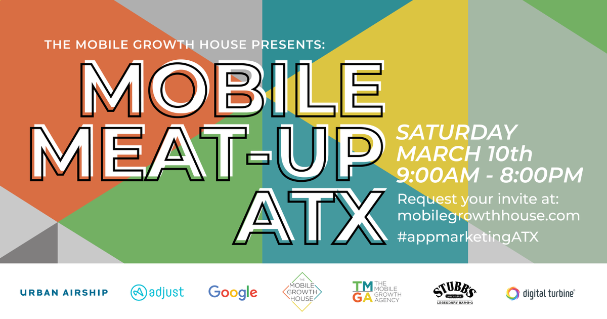 We're 4 days away from the "Mobile Meat Up" event with <a href="/GetMobileGrowth/">TMGA</a>! Hear from <a href="/Google/">Google</a> as well as brands like <a href="/CondeNast/">Condé Nast</a>, <a href="/UnderArmour/">Under Armour</a>, <a href="/eBay/">eBay</a>, <a href="/HomeAway/">Home away</a> and more. It's not too late to join us for some great discussion and BBQ – no SXSW badge required: bit.ly/2D2JvKV