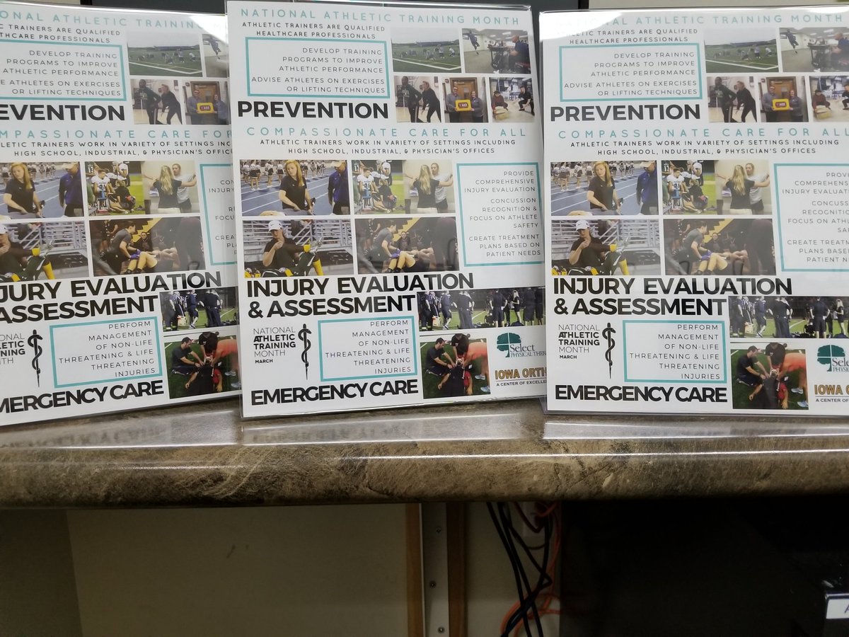 akATCfit's tweet photo. National Athletic Training Month! Poster team project highlighting AT education, skills & recognition! These will be displayed at @Iowa_Ortho & @select_pt offices in the Des Moines area! #NATM2018 #AT4ALL #NATMPosters #SelectPT #CompassionateCareForAll https://t.co/wEkIpXgApO