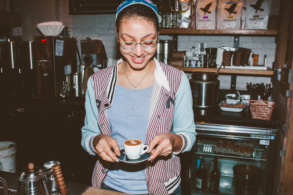 IrvingFarm's tweet image. Thursday is International Women's Day. We're highlighting women we can't believe we get to partner with.
Jeanea is a barista at our Upper East Side cafe. She's traveled to Kenya to educate baristas and is a technical judge for barista competitions.