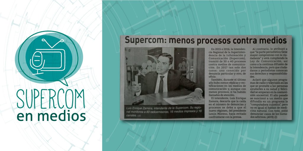SupercomZona6's tweet photo. #SupercomEnMedios
Vía 👉@mercurioec
📰 "Supercom: menos procesos contra medios" https://t.co/C03zH0fMbe