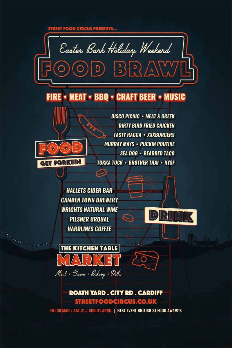We're rolling back into Roath Yard Easter Bank Holiday Weekend with a massive Food Brawl!.... For more info streetfoodcircus.co.uk