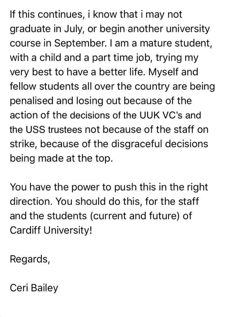 baileyceri's tweet photo. My email to the VC. @CardiffUCU #ucustrike #Solidarity https://t.co/y5JzCUGqGb