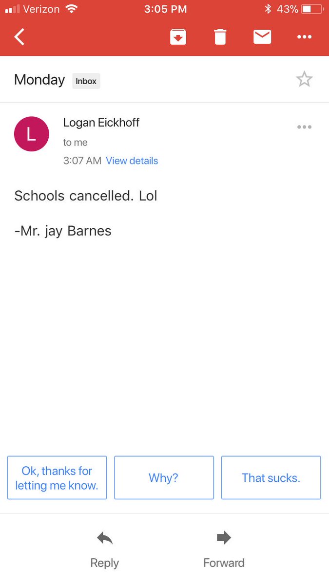 lukey_vee's tweet photo. Funny how I got this email last night and we still had class today https://t.co/rY3QNdpkBS