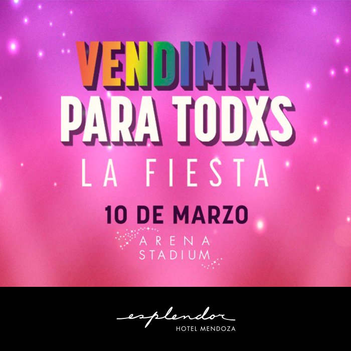 Esplendor Mendoza (@esplendorhmza) on Twitter photo El próximo 10 de marzo llega al <a href="/ArenaMaipu/">Arena Maipú</a> una nueva edición de Vendimia para Todos 👑 con un show impactante, combinalo con una excelente estadía en #EsplendorMendoza. 😉 El próximo 10 de marzo llega al <a href="/ArenaMaipu/">Arena Maipú</a> una nueva edición de Vendimia para Todos 👑 con un show impactante, combinalo con una excelente estadía en #EsplendorMendoza. 😉