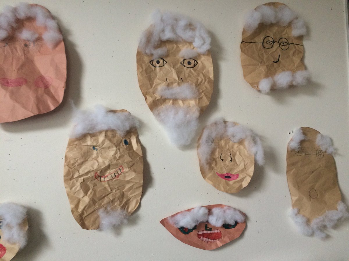IrvineSD43PAC's tweet photo. Mme Birnbaum’s grade 1&2 students celebrated 100 Day recently with their creative artwork imagining 100 year old faces. #IrvineProject https://t.co/AdBwc33dRB