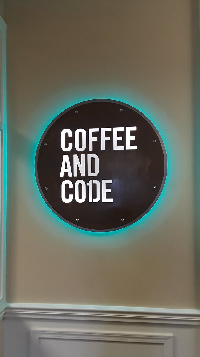 krunchworks's tweet photo. New interior sign for @coffeeandcode -LED control of both outer and inner colors. These guys have been so great to work with! https://t.co/nocUuYeRZL