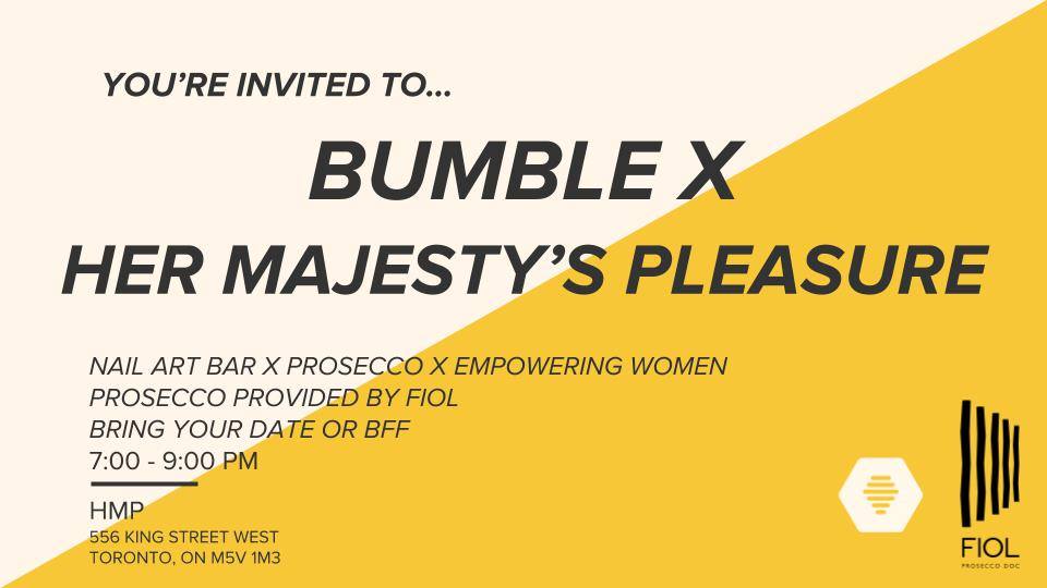 Hey Beautiful! We've teamed up with <a href="/bumble/">Bumble</a> to celebrate #InternationalWomensDay Join us this Thursday, March 8th from 7pm - 9pm for <a href="/FIOLprosecco/">FIOLprosecco</a>, nail art, and cocktails at Her Majesty's Pleasure. To rsvp, click here: bit.ly/2I0YAQZ #LoveHMP #IWD18