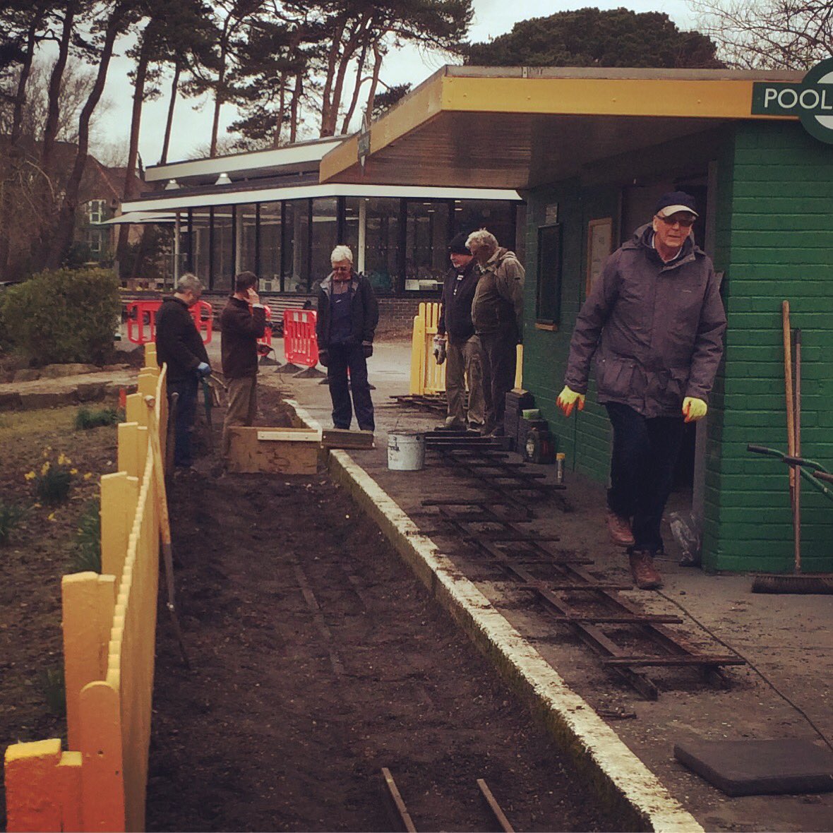 Soggy day in Poole Park but undeterred, our amazing volunteers still worked hard on re-laying track by the train station to create safer access and crossing points to the lake