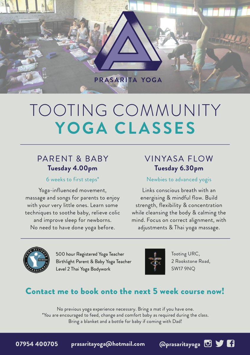 There's a few places left for my #parent &amp; #baby #yoga class in #Tooting starting tmw 4pm @TootingURC - get in touch to book your place! 5 weeks for £50 or drop-in for £12
#CrystalPalace on Weds is now full!
@TootingPRSS <a href="/tootingbaby/">Tooting Baby</a> <a href="/Tooting_local/">Tooting Local</a> @TootMitchNCT <a href="/MNWandsworth/">Mumsnet Wandsworth</a>