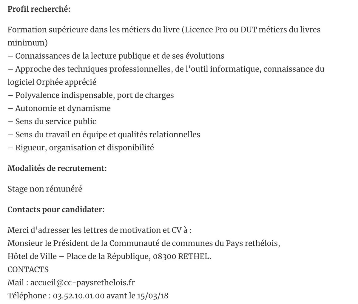 ouiMelenchon's tweet photo. Quelle honte @paysrethelois 👎🏻
ouverture Médiathèque-Musée #PaysRethélois recrute 5 agents de médiathèque ➡️stagiaires

Profil recherché : ➡️Formation supérieure dans les métiers du livre

➡️ Stage non rémunéré 💩
https://t.co/w6Va9ud6PQ #rethelois https://t.co/krsBtBzTJj
