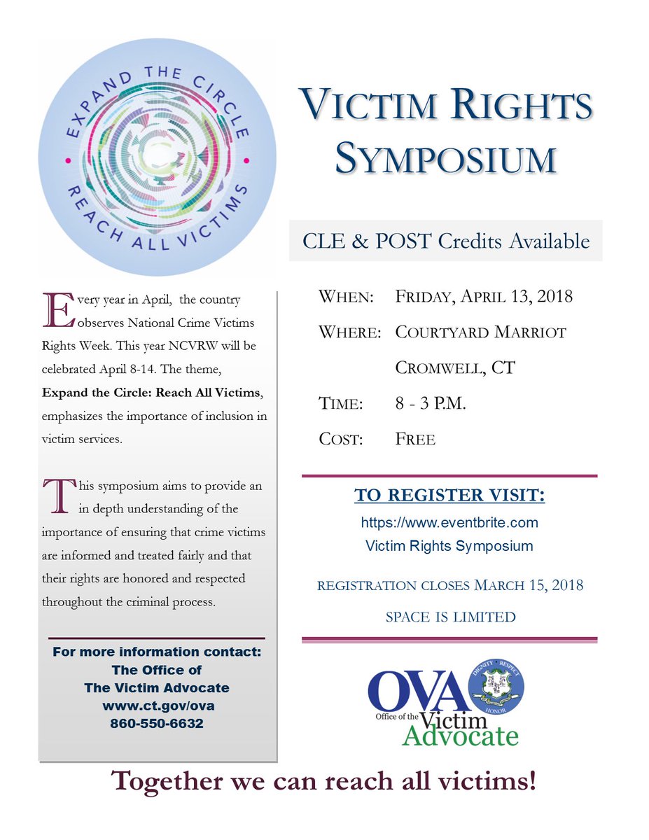 OVA_CT's tweet image. Register today! Seats are filling fast. #ncvrw2018 #ctova ct.gov/ova/site/defau…