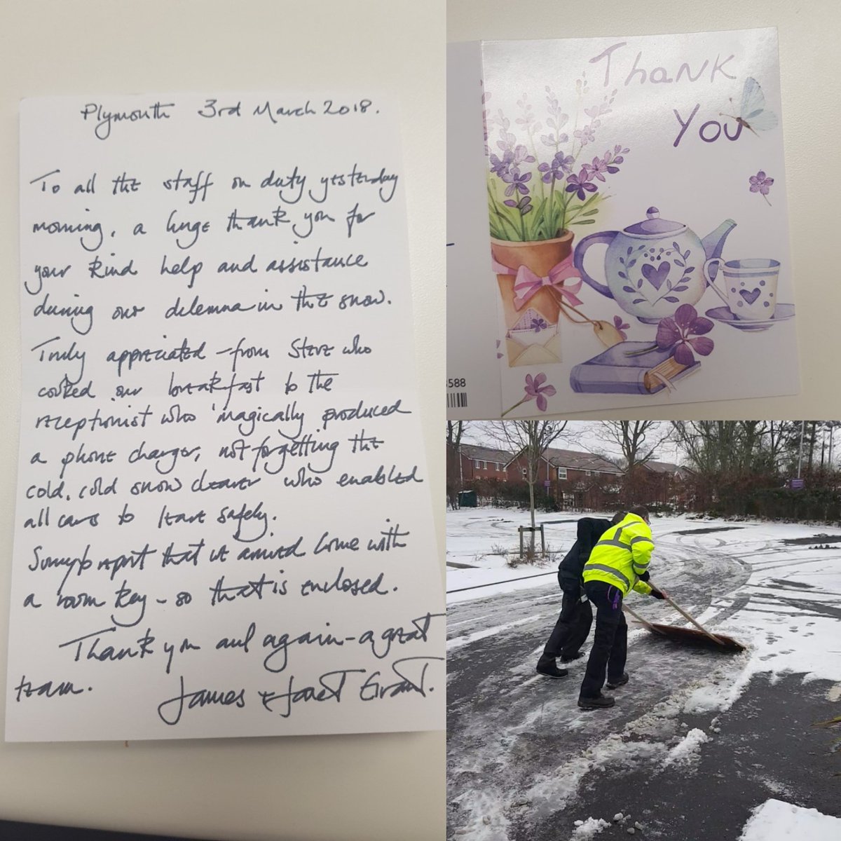 A lovely thank you card from a family who had a happy memorable stay with us. Hats off to Barry and Matty, Steve and Nicole 💪 <a href="/pi_warwick/">Premier Inn Warwick</a> <a href="/SDEBDD/">simon ewins</a> @Hinson_Yates <a href="/SolusWestMids/">Solus West Midlands</a>