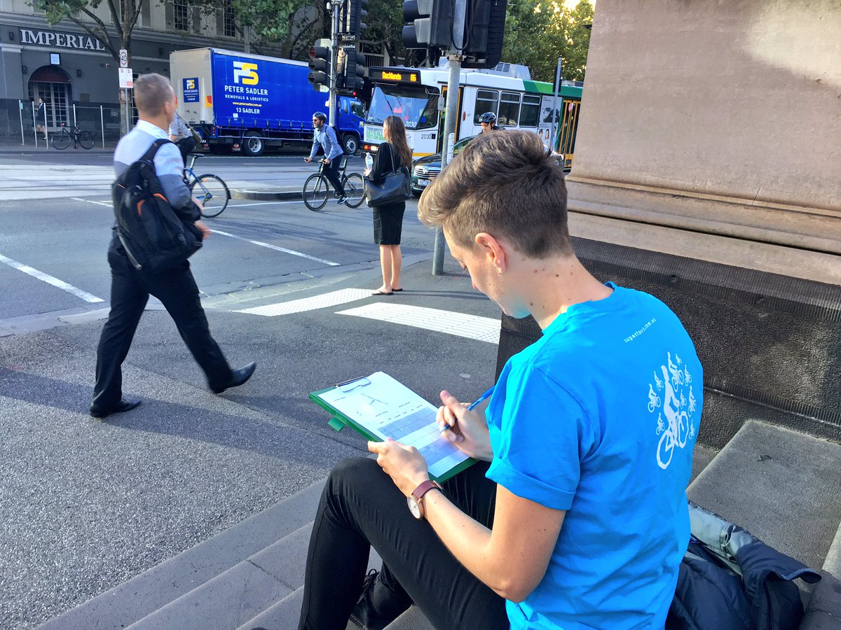bicycle_network's tweet photo. The important job of counting people riding bikes past Victoria's Parliament  #supertuesday https://t.co/PolDcO8xu6