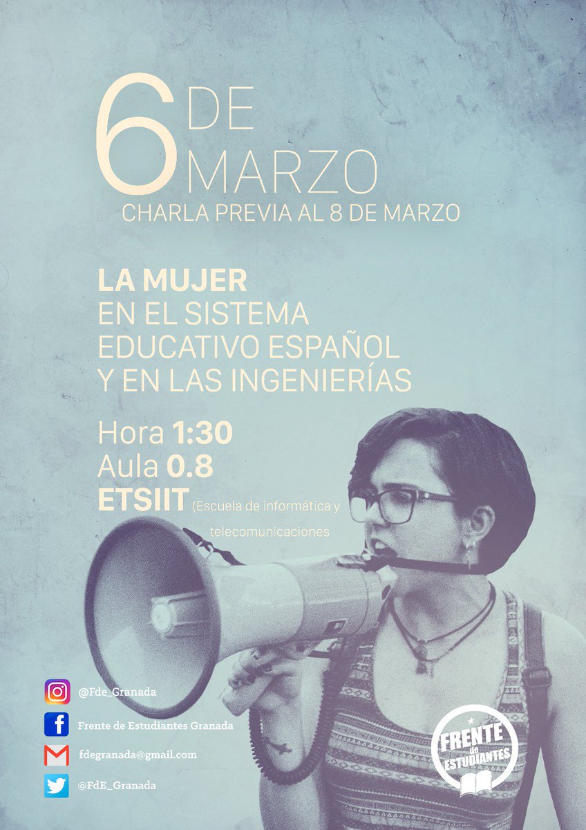 ✊✊Aynadamar ha organizado una charla sobre la mujer en el sistema educativo español y en las ingenierías.✊✊ ¡Nos vemos mañana!