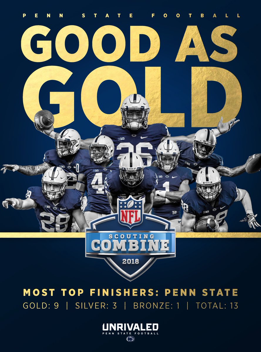 Penn State dominated the 2018 #NFLCombine medals count with 13 total medals, including 9 golds to lead all schools. 🏅 <a href="/NFL/">NFL</a> 

🔗: nfl.com/news/story/0ap…

#WeAre