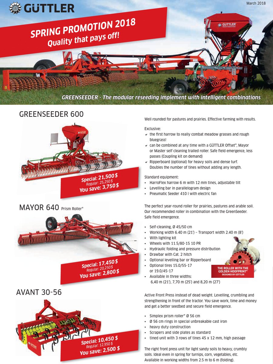 GuttlerCanada's tweet photo. We're exited about our booth (1230) at the #LondonFarmShow . If you missed us at the #IPM2017 last fall, be sure to stop by and learn about our innovative #overseeding , #PrismRollers and our spring specials! https://t.co/HMDMyzqQ5o