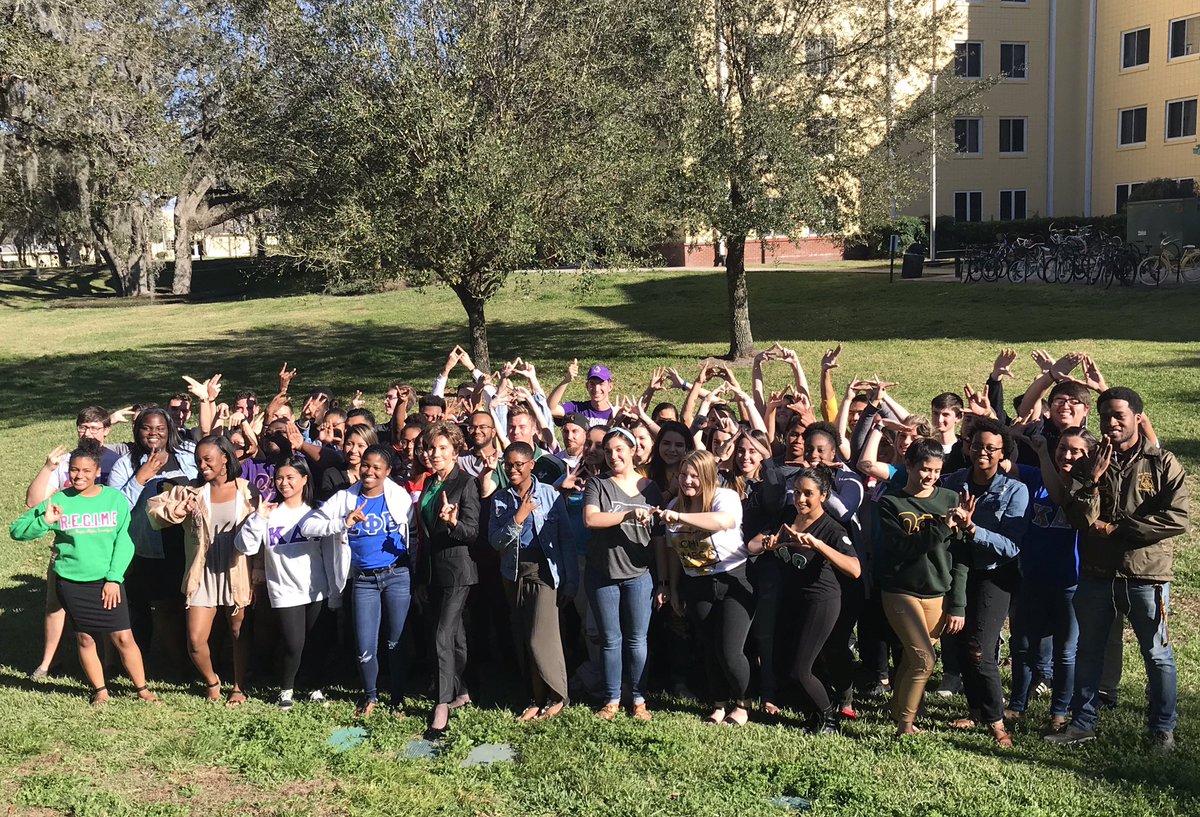 All four Greek councils at the 2018 Olympian Summit this past February with the university's president, Dr. Judy Genshaft  ✨ #GreekUnity #USFgreeks