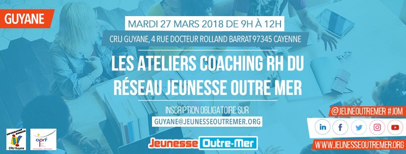 JOM_Guyane's tweet photo. [COACHING RH] Un stage, un emploi, une alternance ou un CV percutant ? La délégation JOM Guyane organise un atelier Coaching RH le 27 mars 2018 de 09h à 12h au CRIJ Guyane.
Inscription obligatoire à guyane@jeunesseoutremer.org 

#JOM #Emploi #CoachingRH #Guyane https://t.co/p4T8aFoxOH